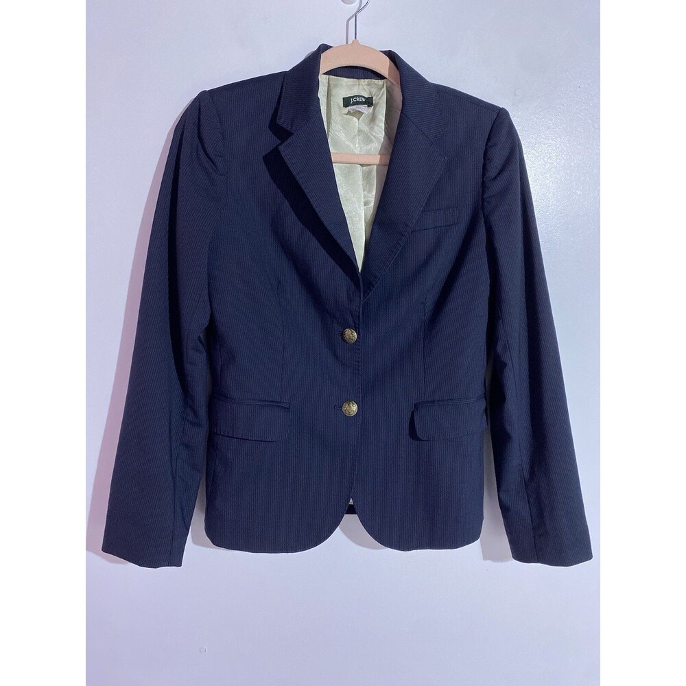 J Crew Blazer Womens 2 Blue Stripe Wool School Boy Academia Business Corpcore